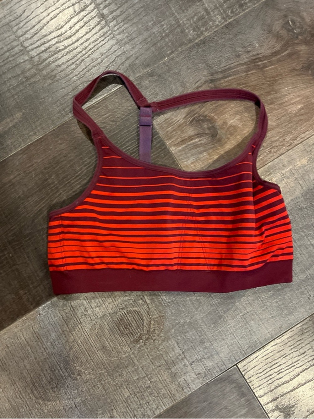 Striped Burgundy and Red Sports Bra no pads